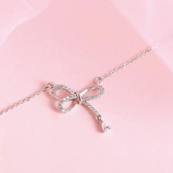 Crystal Bowknot Necklace 925 - Picture 9 of 11